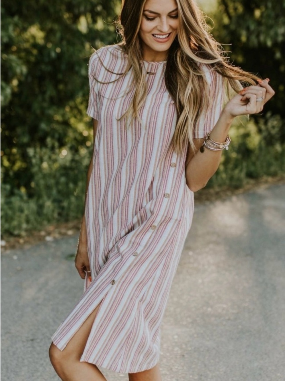 Roolee Mesa Striped Short-Sleeve Midi Dress